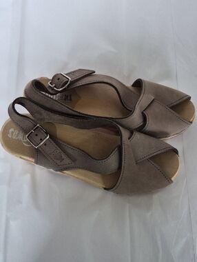 Sandgrens Morocco Crossed Clog  Sandals Taupe Suede Womens 6/36 Handmade Sweden